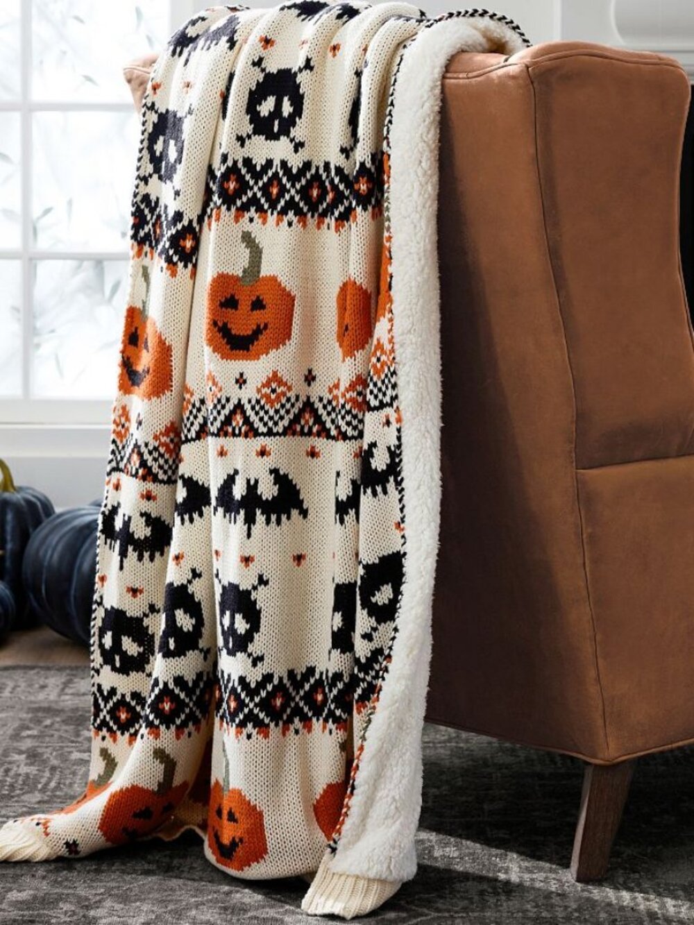POTTERY BARN Halloween Throw Fair Isle Knit Jacquard 60x50 NWT, NEVER OPENED!